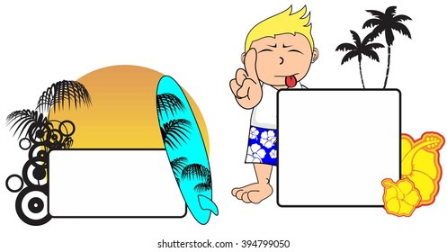 kid surfer expression cartoon copy space in vector format 