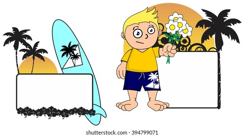 kid surfer expression cartoon copy space in vector format 