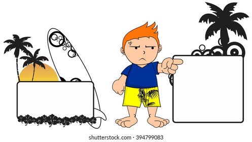 kid surfer expression cartoon copy space in vector format 