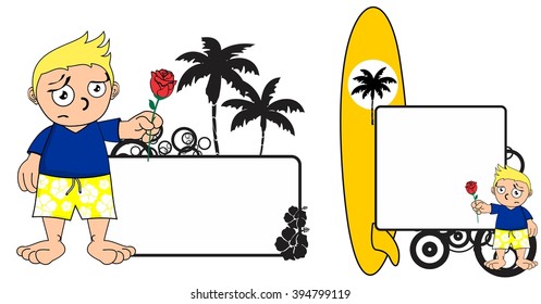 kid surfer expression cartoon copy space in vector format 