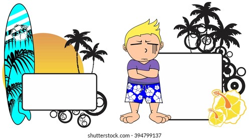 kid surfer expression cartoon copy space in vector format 