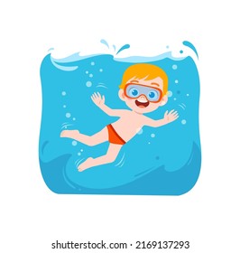 kid swim under water on summer holiday