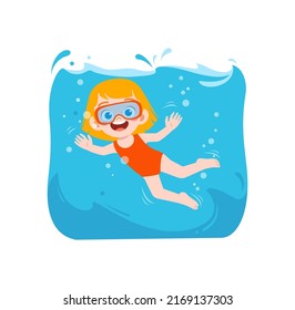 kid swim under water on summer holiday