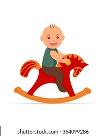 Kid swinging on a rocking horse.