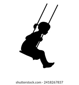 Kid swinging silhouette, little girl on swing silhouette on white