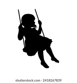 Kid swinging silhouette, little girl on swing silhouette on white