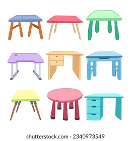 kid table set cartoon. desk child, school children, blue interior kid table sign. isolated symbol vector illustration