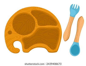 Kid tableware set. Children dish. Flat design Vector hand draw illustration isolated 