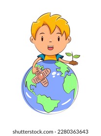 Kid take care of the planet earth