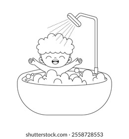 kid taking a bath outline printable coloring page for kids