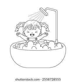 kid taking a bath outline printable coloring page for kids