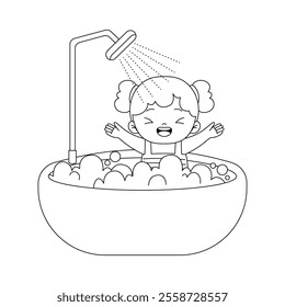 kid taking a bath outline printable coloring page for kids