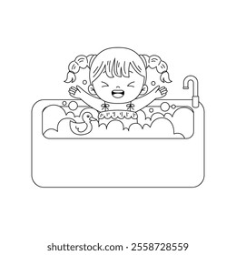 kid taking a bath outline printable coloring page for kids