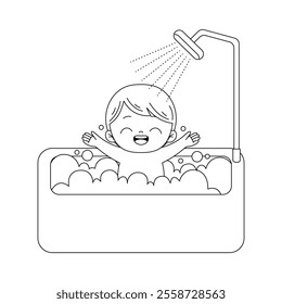 kid taking a bath outline printable coloring page for kids
