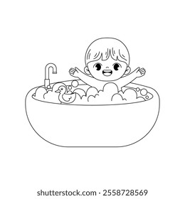 kid taking a bath outline printable coloring page for kids