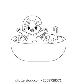 kid taking a bath outline printable coloring page for kids