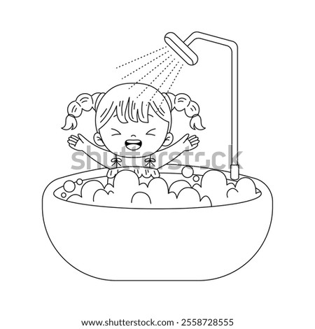 kid taking a bath outline printable coloring page for kids