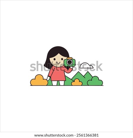 a kid taking picture of forest