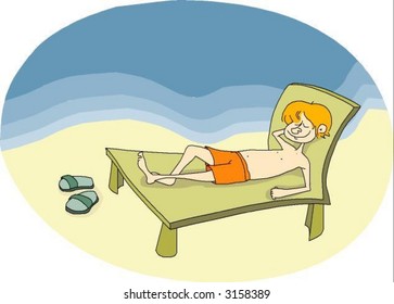 Kid tanning deck chair near the sea - See my portfolio for more great vectors!
