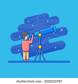 Kind mit Teleskop in flacher Design-Illustration