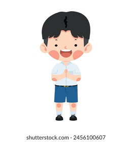 Kid thai student greeting sawasdee vector