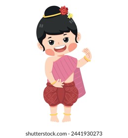 Kid in Thai traditional dress cartoon