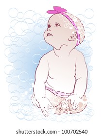 The kid in the thick suds takes a bath