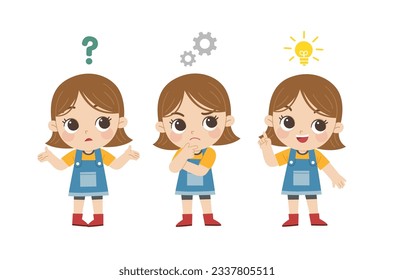 kid thinking and search for idea process. Girl posing question and inspiration.