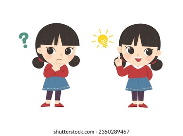 kid thinking and search for idea process. Girl posing question and inspiration.