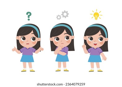 kid thinking and search for idea process. Girl posing question and inspiration.