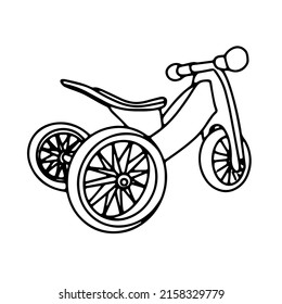 Kid three wheel bike. Doodle vector illustration of child bicycle