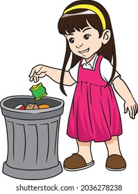 Kid Throwing Garbage Trash Bin Child Stock Vector (Royalty Free ...