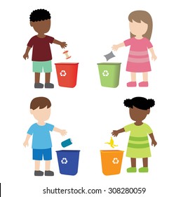 Kid Throwing Garbage Trash Bin Stock Vector (Royalty Free) 308280059 ...