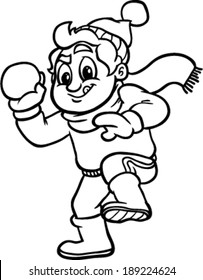 Kid Throwing Snowball Vector Illustration