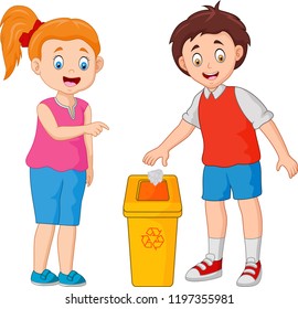 kid throws garbage in the trash