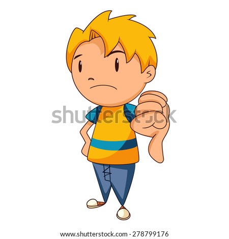 Kid thumbs down, vector illustration