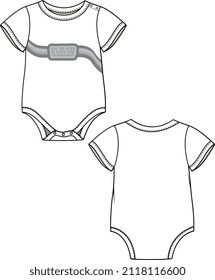 KID AND TODDLER WEAR RINGER ONESIDE ROMPER FLAT FRONT AND BACK VECTOR