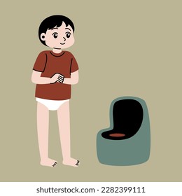 kid toilet training vector flat illustration