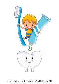 Kid tooth brushing, concept, vector illustration