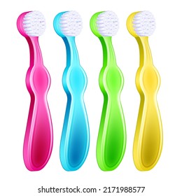 Kid Toothbrush Realistic Vector. Child Brush, Baby Dental Care, Clean Tooth Kid Toothbrush 3d Isolated Illustration