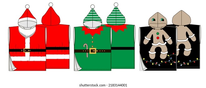 Kid towel with santa, elf, cookies design. Christmas vector illustration.