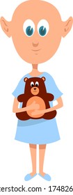 Kid with toy bear , illustration, vector on white background