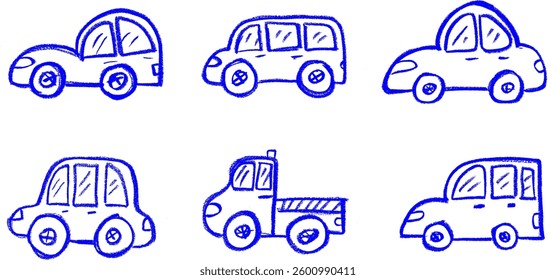 Kid Toy Car Drawing Crayon Chalk Vector Set