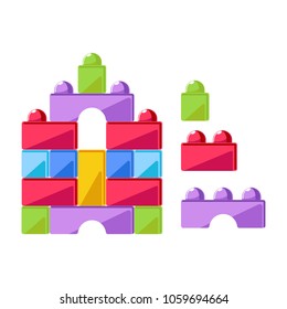 Kid toy construction cubes or children constructor plaything vector flat isolated icon