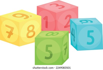 Kid toy cubes with numbers. Baby education blocks isolated on white background
