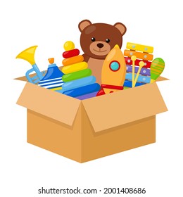 Kid toys in a box, vector illustration