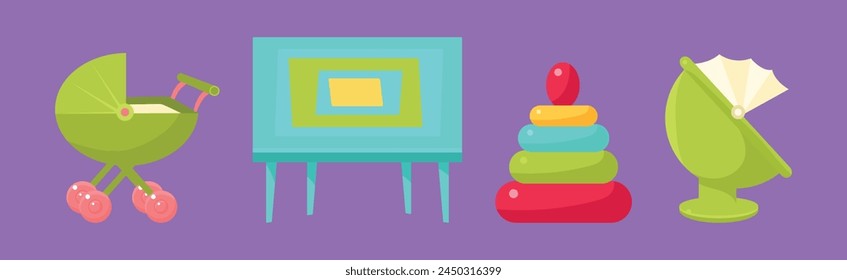 Kid Toys and Bright Things for Entertainment Vector Set