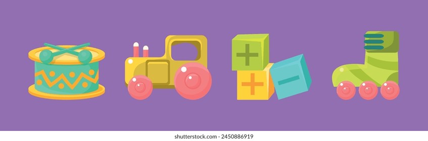 Kid Toys and Bright Things for Entertainment Vector Set