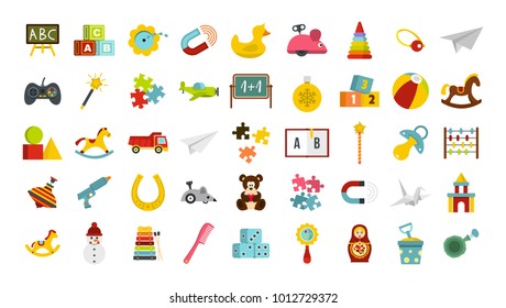 Kid toys icon set. Flat set of kid toys vector icons for web design isolated on white background