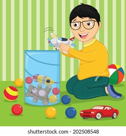 Kid with Toys Vector Illustration